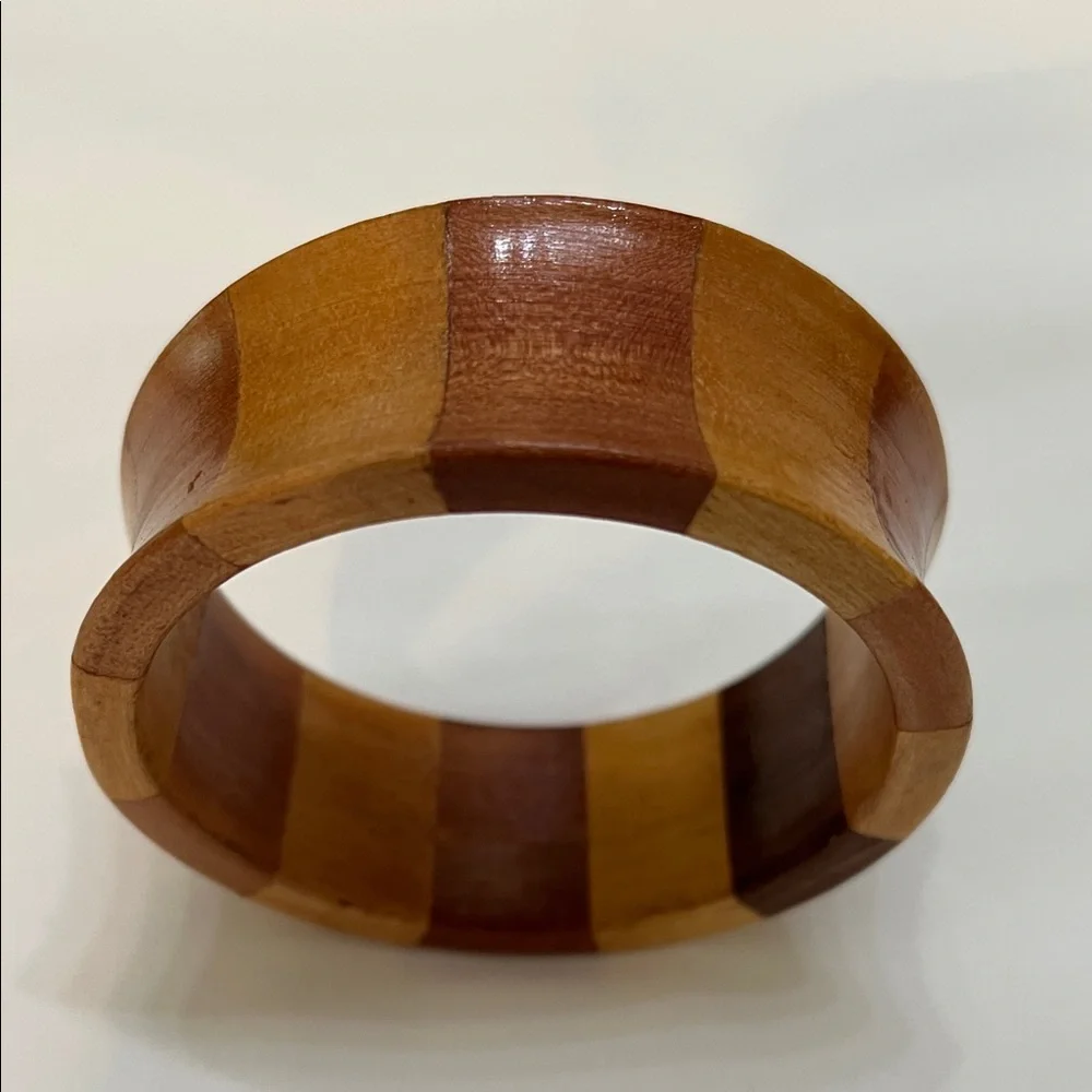 Two-Tone Wooden Bangle Bracelet Concave 1 1/2 inch Wide